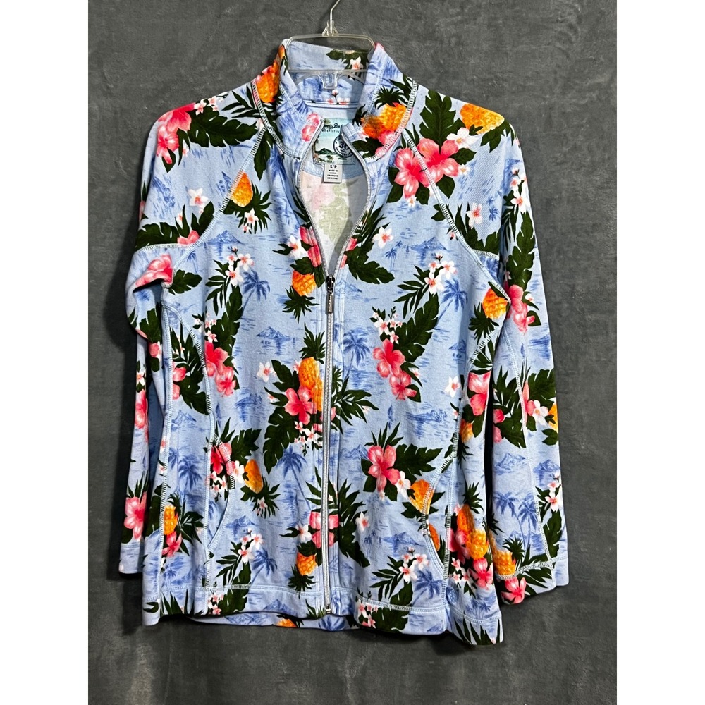 Tommy Bahama S Tropical Pineapple Hibiscus Full Zip Cotton Jacket Blue